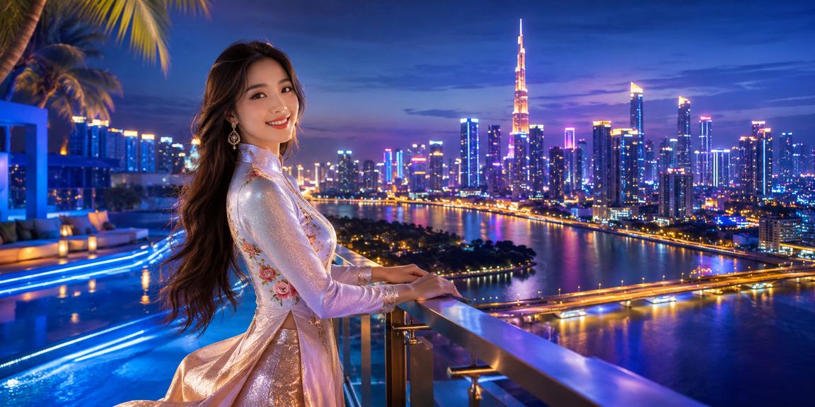 Phụ nữ mặc áo dài tại TP. Hồ Chí Minh chơi game bài trực tuyến trong không gian cà phê hiện đại